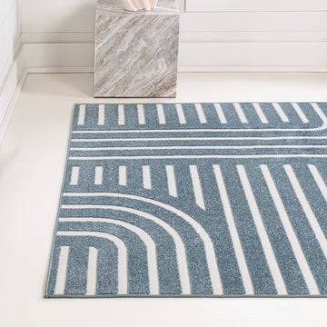 Anders High-Low MidCentury Modern Arch Stripe Two-Tone Indoor/Outdoor Area Rug
